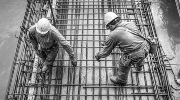 Construction Workers on a Rebar Grid photo