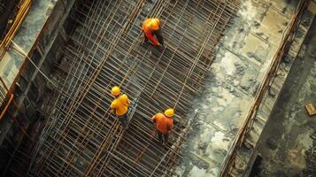 Construction Workers on a Reinforced Concrete Grid photo
