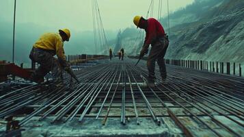 Construction Workers on a Bridge Deck with Rebar photo