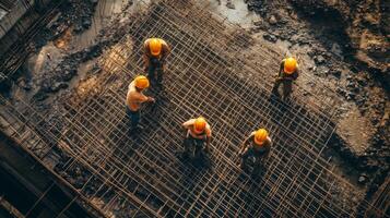 Construction Workers on Reinforced Concrete Foundation photo