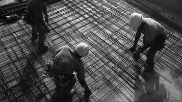 Two Construction Workers on a Reinforced Concrete Floor photo