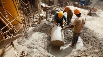 Construction Workers Pouring Concrete at a Construction Site photo