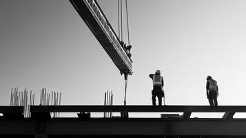 Construction Workers on a Steel Beam During a Building Project photo