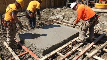 Workers Pouring Concrete for a New Construction Project photo