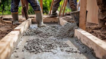 Fresh Concrete Being Poured into a Formwork for a New Construction Project photo