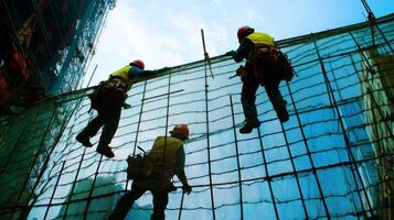 Construction Workers Ascending Scaffolding During a Sunny Day photo
