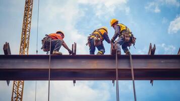 Construction Workers on a Steel Beam photo