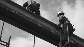Two Construction Workers on a Steel Beam photo