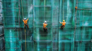 Construction Workers Suspended on Scaffolding photo