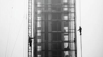Construction Workers on Scaffolding at a High-Rise Building photo