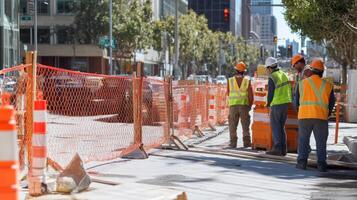 Construction Workers in Safety Vests Near a Construction Zone photo