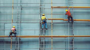 Construction Workers on Scaffolding photo