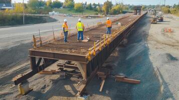 Construction Workers Inspecting Bridge Framework photo
