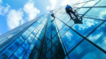 Window Cleaners Ascending a Glass Skyscraper photo