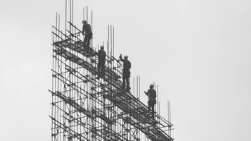 Construction Workers on Scaffolding High Above Ground photo