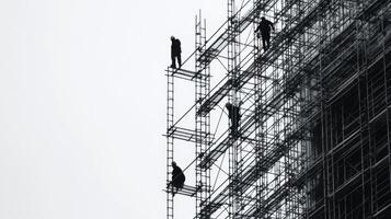 Workers on Scaffolding During Construction of a Building photo