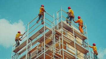 Construction Workers on Scaffolding photo
