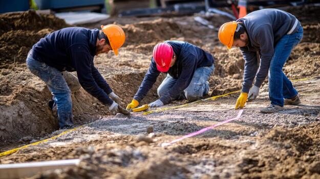Construction Workers Leveling Ground with Tools photo
