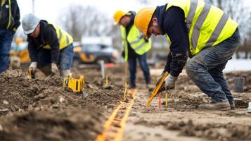 Construction Workers Marking a Line on a Construction Site photo
