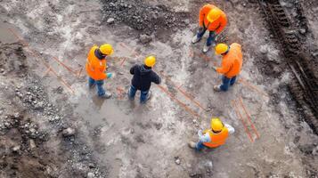Construction Workers Marking a Site with Orange Spray Paint photo