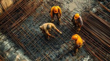 Construction Workers on a Rebar Grid photo