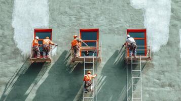 Construction Workers Painting a Building Facade photo