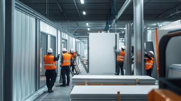 Construction Workers Installing Panels in a Building Under Construction photo
