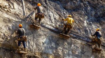 Construction Workers on a Cliffside photo