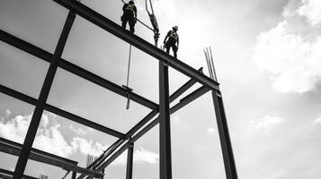 Construction Workers on Steel Beams of a Building Under Construction photo