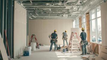 Construction Workers in an Unfinished Building Interior photo