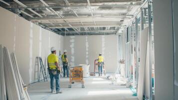 Construction Workers in an Unfinished Room photo