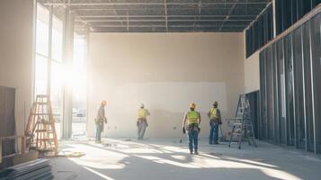 Construction Workers in an Unfinished Building Interior photo