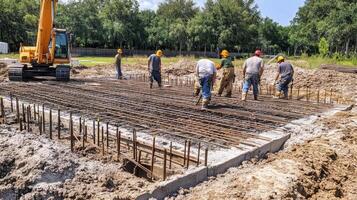 Construction Workers Pouring Concrete on a Foundation photo