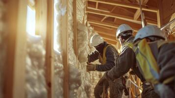 Construction Workers Insulating a Wall with Spray Foam photo