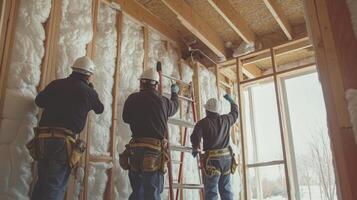 Construction Workers Installing Insulation in a New Home photo