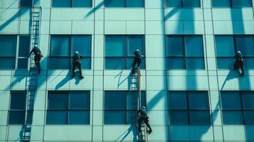 Window Cleaners Scaling a Modern Building photo