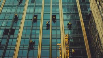 Window Washers on a Modern Glass Building photo
