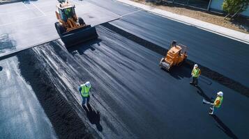 Aerial View of Construction Workers Paving a Road photo