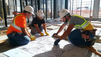 Construction Workers Reviewing Building Plans photo