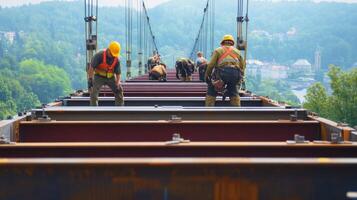 Workers on a Bridge Construction Project photo