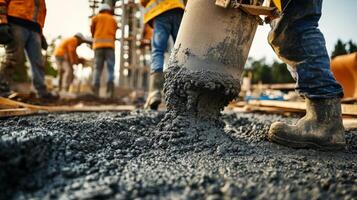 Construction Worker Pouring Concrete on a Construction Site photo