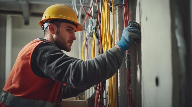 5G in the UAE: Revolutionising Smart Cities and Beyond 4 electrician working on electrical wiring in a building photo