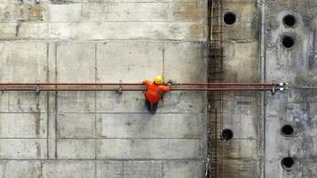 Construction Worker Standing on a Concrete Beam photo