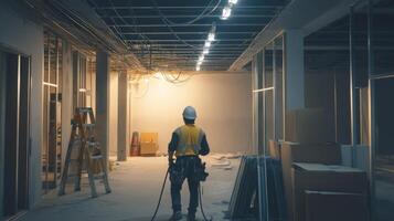 Construction Worker in an Unfinished Building photo