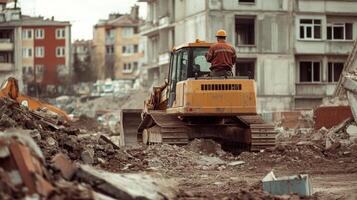 Yellow Excavator Working at a Construction Site photo