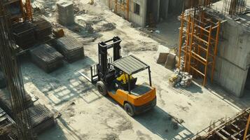 Construction Site with Forklift and Worker photo