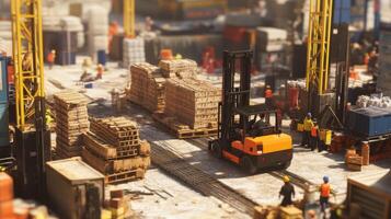 A Forklift Moving Construction Materials at a Busy Construction Site photo