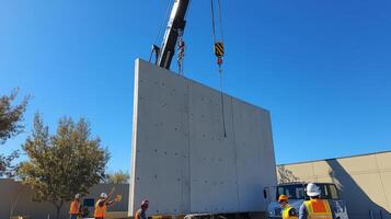 Crane Lifting a Large Concrete Wall Panel photo