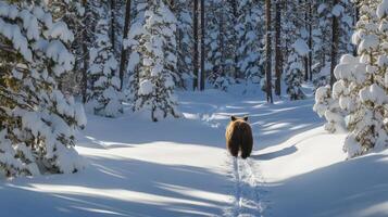 Brown Bear Walking Through Snowy Forest photo