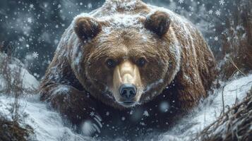 A Brown Bear Standing in Snowfall photo